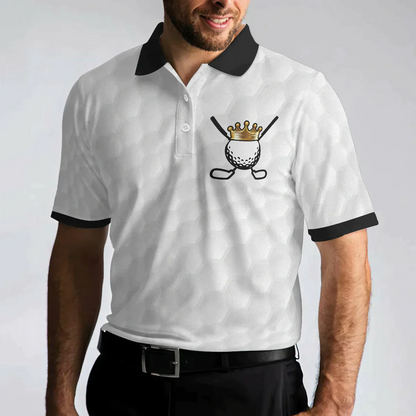 Men Golf Polo Shirt - Golf Ball Texture Golfer On Throne, King Of Golf Black And White Men Polo Shirt - Perfect Polo Shirt For Men, Golfers - Amzanimalsgift