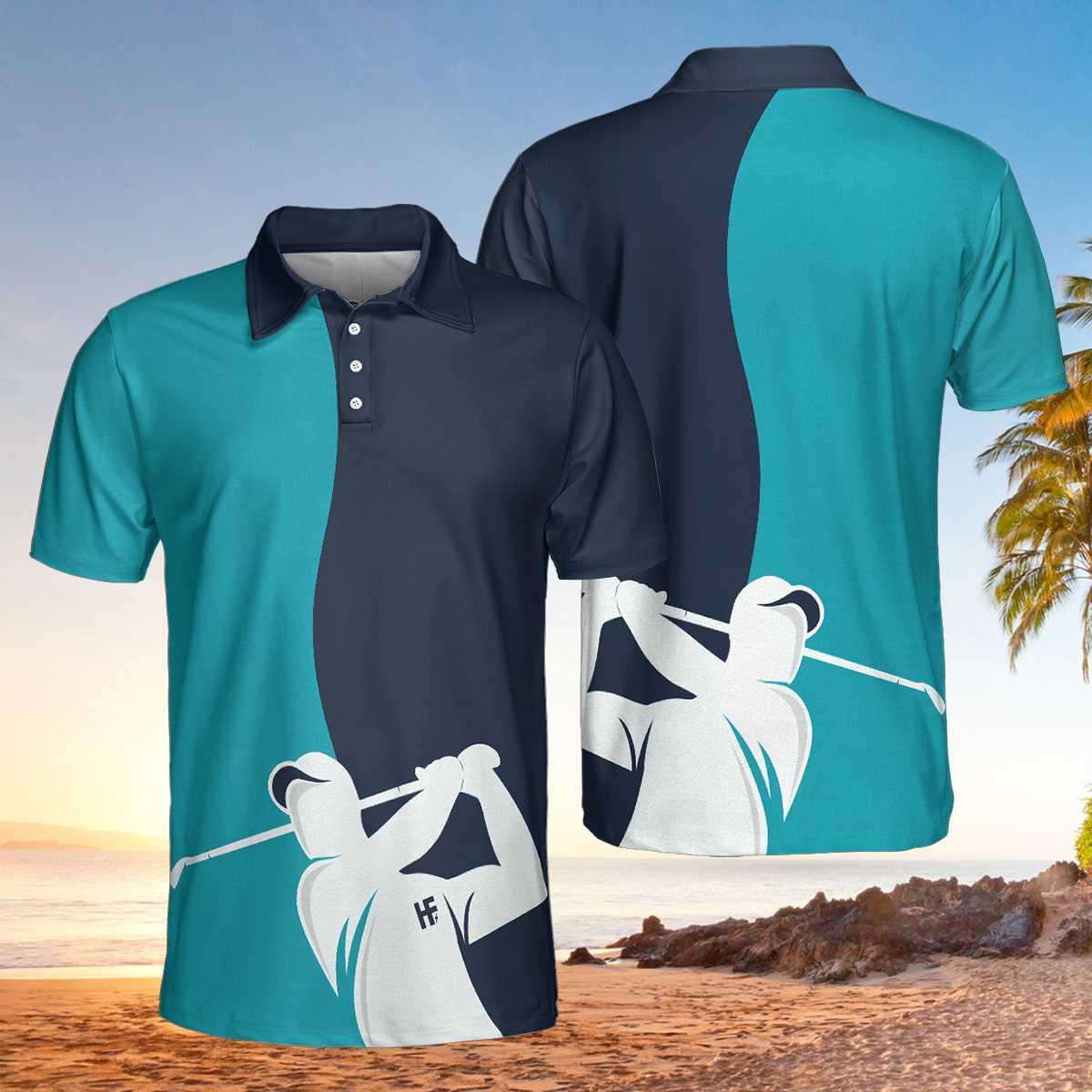 Men Golf Polo Shirt - Golf Blue And Navy Polo Shirt, White Silhouette Golfing Men Polo Shirt, Best Golf Shirt For Men, Golfers - Amzanimalsgift