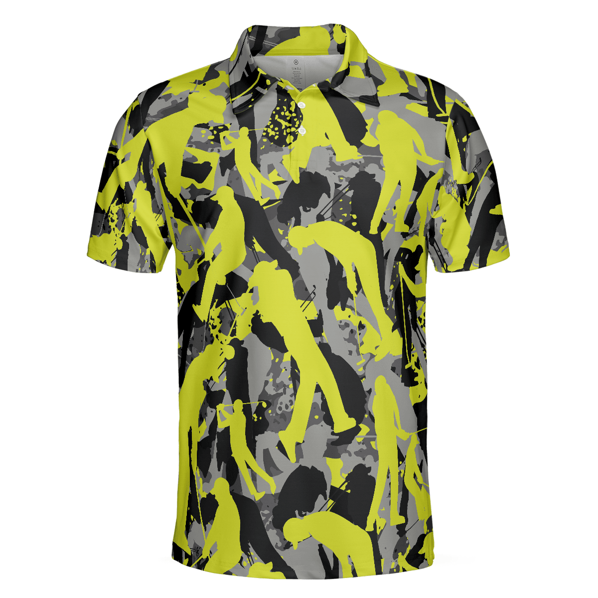 Men Golf Polo Shirt - Golf Camo Light Green Pattern Golf Polo Shirt, Yellow Silhouette Golfing Polo Shirt, Camouflage Golf Shirt For Men, Golfers - Amzanimalsgift