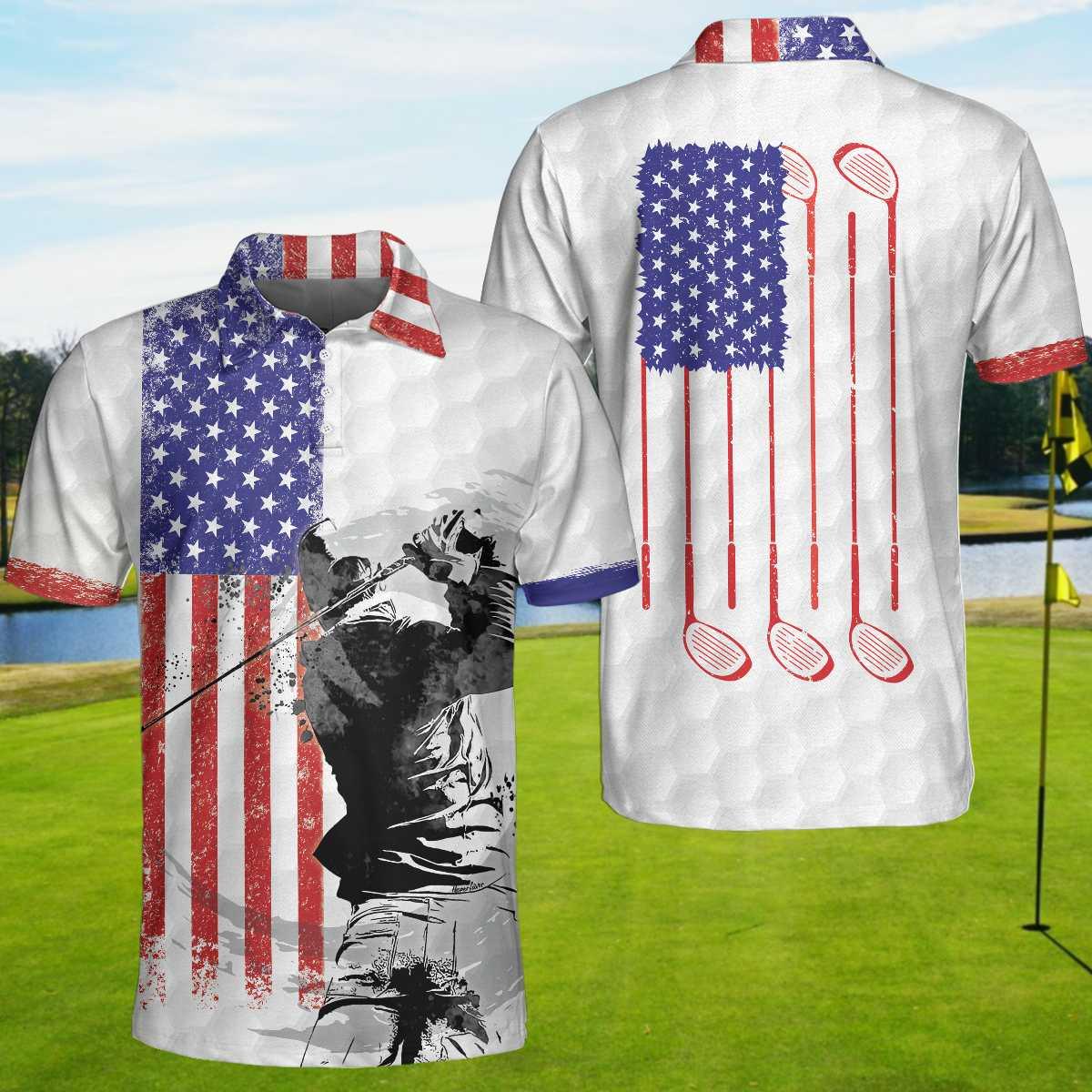 Men Golf Polo Shirt - Golf Club Style American Flag Polo Shirt, Patriotic Golf Shirt For Men - Perfect Polo Shirt For Men, Golfers - Amzanimalsgift