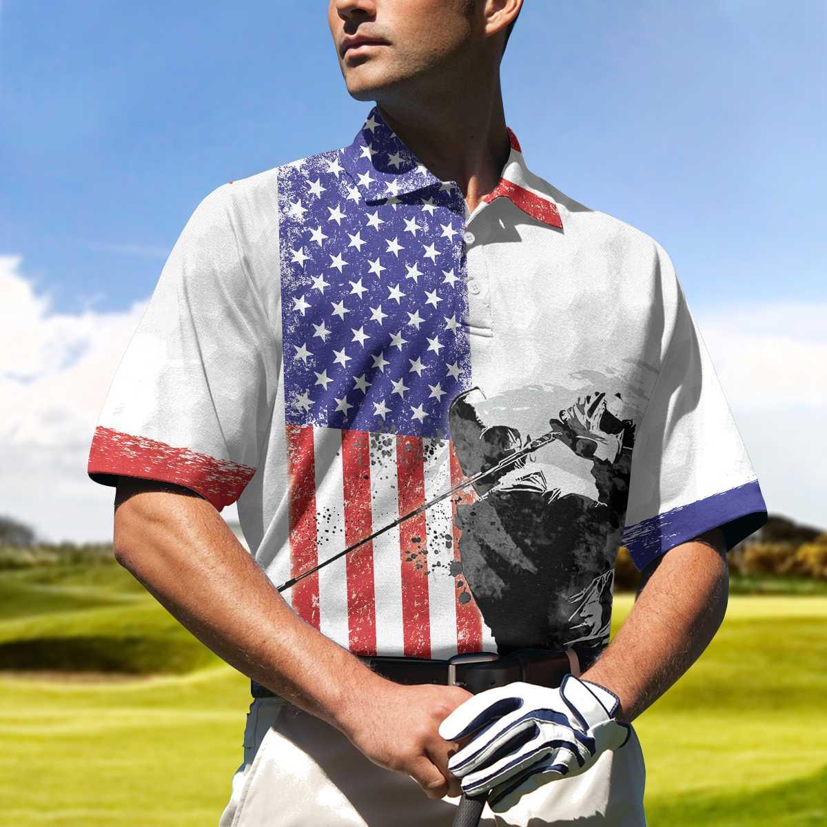 Men Golf Polo Shirt - Golf Club Style American Flag Polo Shirt, Patriotic Golf Shirt For Men - Perfect Polo Shirt For Men, Golfers - Amzanimalsgift