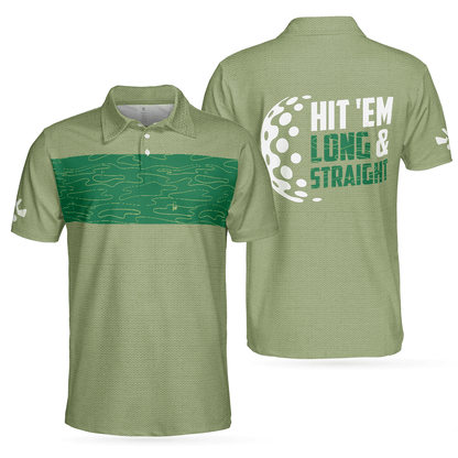 Men Golf Polo Shirt - Golf Course Pattern Men Polo Shirt, Hit'Em Long & Straight Elegant Golf Shirt Men Polo Shirt - Perfect Polo Shirt For Men, Golfers - Amzanimalsgift
