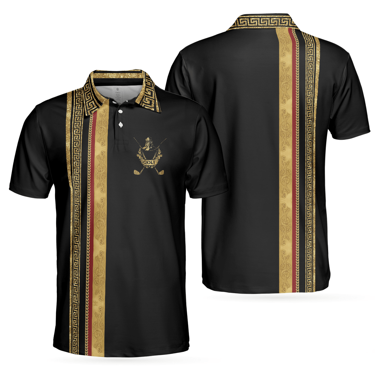 Men Golf Polo Shirt - Golf Crusader King Luxury Baroque Pattern, Elegant Black Golfing Men Polo Shirt - Perfect Polo Shirt For Men, Golfers - Amzanimalsgift