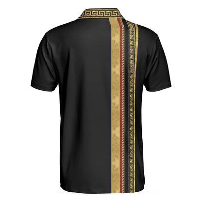 Men Golf Polo Shirt - Golf Crusader King Luxury Baroque Pattern, Elegant Black Golfing Men Polo Shirt - Perfect Polo Shirt For Men, Golfers - Amzanimalsgift