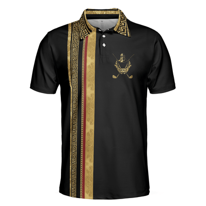 Men Golf Polo Shirt - Golf Crusader King Luxury Baroque Pattern, Elegant Black Golfing Men Polo Shirt - Perfect Polo Shirt For Men, Golfers - Amzanimalsgift