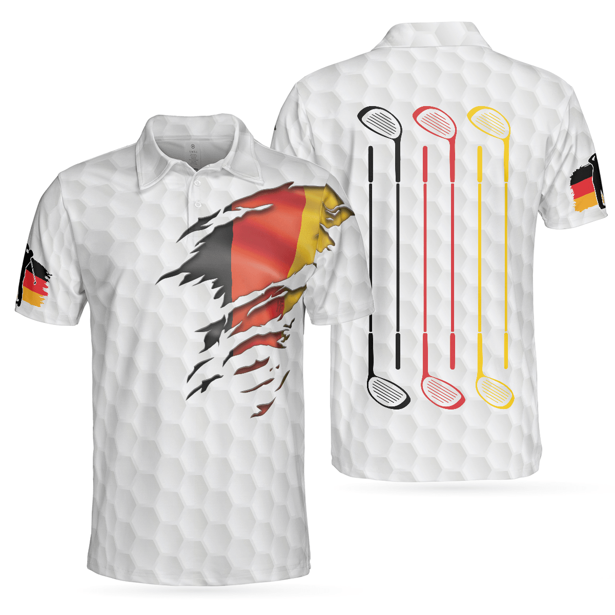 Men Golf Polo Shirt - Golf German Flag Men Polo Shirt, White Golf Pattern Polo Shirt, Germany Golf Shirt For Men - Perfect Polo Shirt For Men, Golfers - Amzanimalsgift