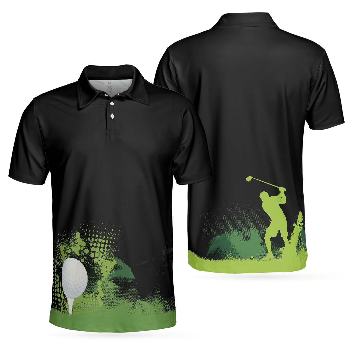 Men Golf Polo Shirt - Golf Grunge Graphic Golf Men Polo Shirt, Wet Paint Silhouette Black Men Polo Shirt - Perfect Polo Shirt For Men, Golfers - Amzanimalsgift