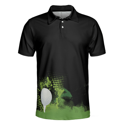 Men Golf Polo Shirt - Golf Grunge Graphic Golf Men Polo Shirt, Wet Paint Silhouette Black Men Polo Shirt - Perfect Polo Shirt For Men, Golfers - Amzanimalsgift