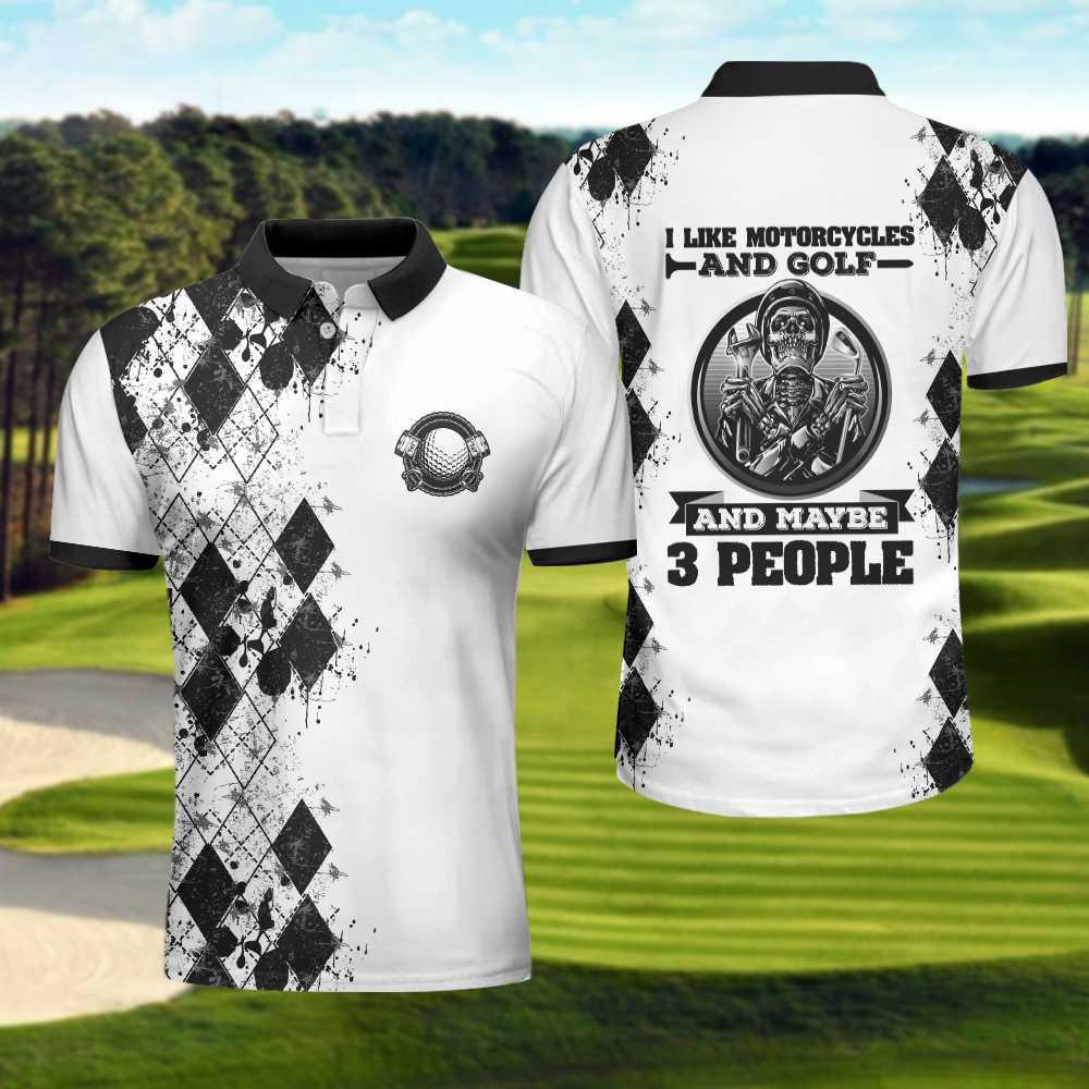 Men Golf Polo Shirt - Golf I Like Motorcycles Polo Shirt, Black And White Argyle Pattern Polo Shirt, Best Golf Shirt For Golfers - Amzanimalsgift