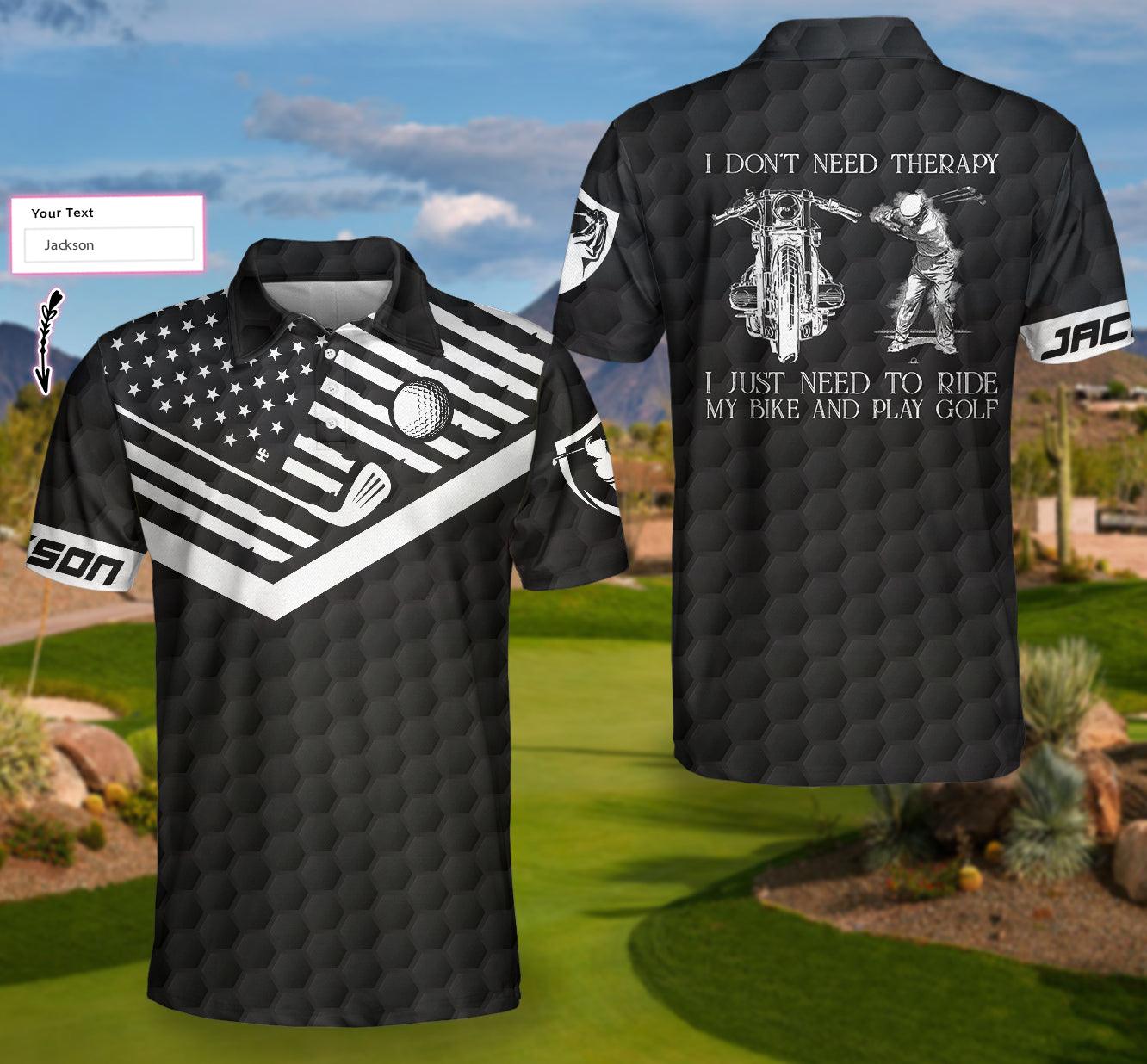 Men Golf Polo Shirt - Golf in Desert Custom, I Don't Need Therapy I Just Need To Ride My Bike And Play Gol - Perfect Polo Shirt For Men, Golfers - Amzanimalsgift
