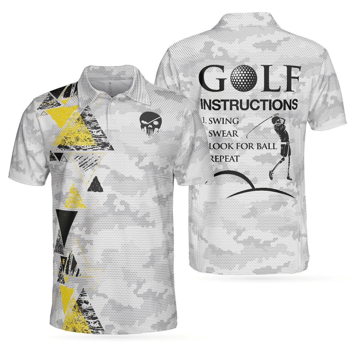 Men Golf Polo Shirt - Golf Instructions Triangle And Camouflage Pattern Polo Shirt, Skull Men Polo Shirt, Best Gift For Men Golfers - Amzanimalsgift