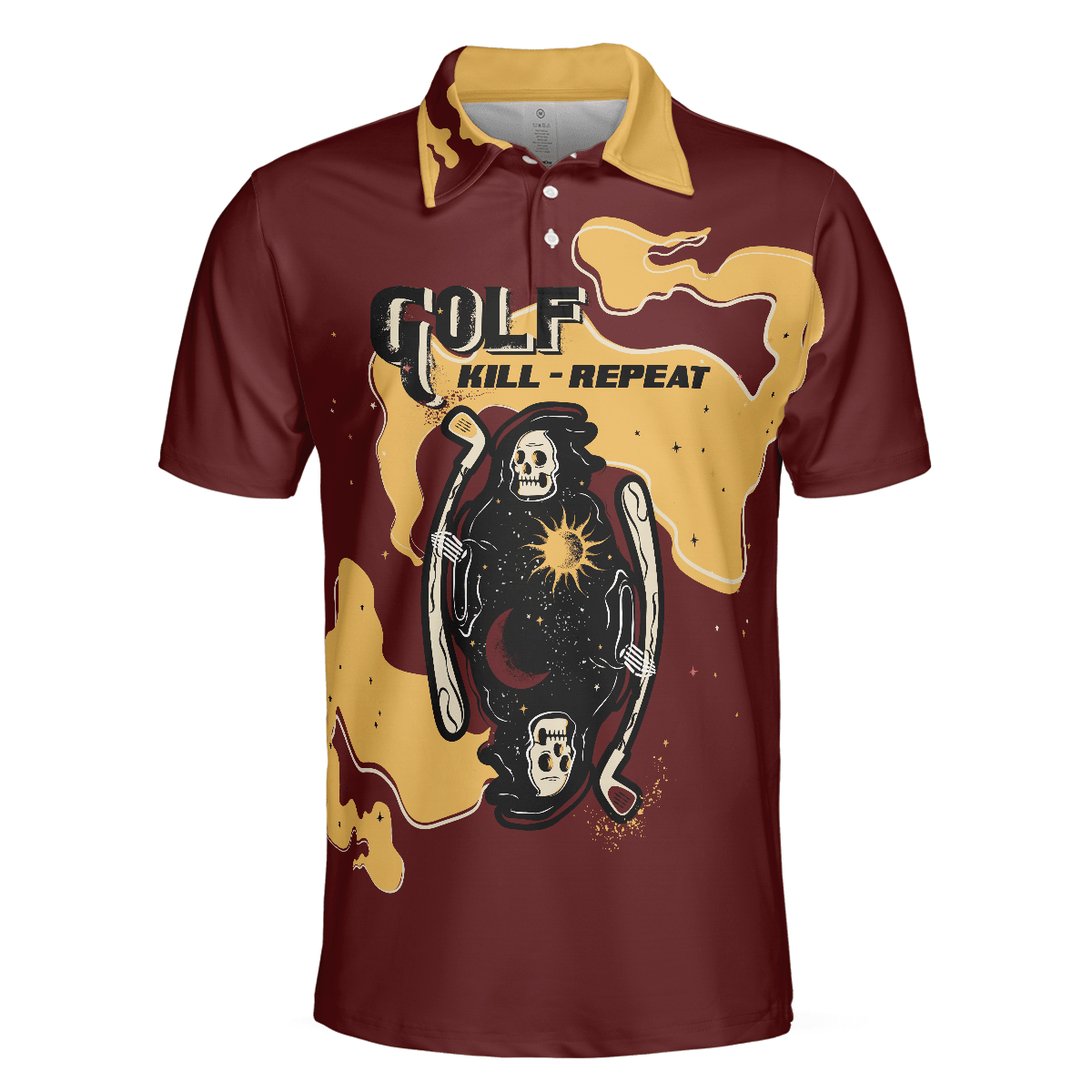 Men Golf Polo Shirt - Golf Kill Repeat Funny Death Skull Polo Shirt, Vintage Men Golf Polo Shirt - Perfect Polo Shirt For Men, Golfers - Amzanimalsgift