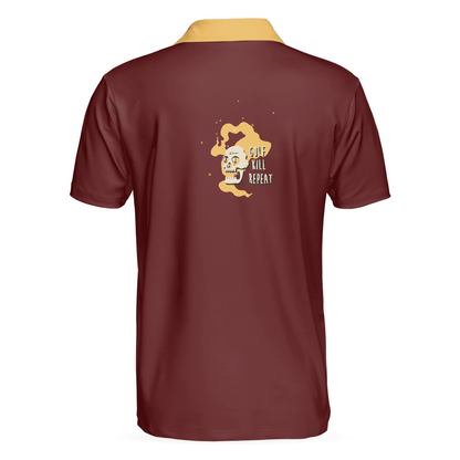 Men Golf Polo Shirt - Golf Kill Repeat Funny Death Skull Polo Shirt, Vintage Men Golf Polo Shirt - Perfect Polo Shirt For Men, Golfers - Amzanimalsgift