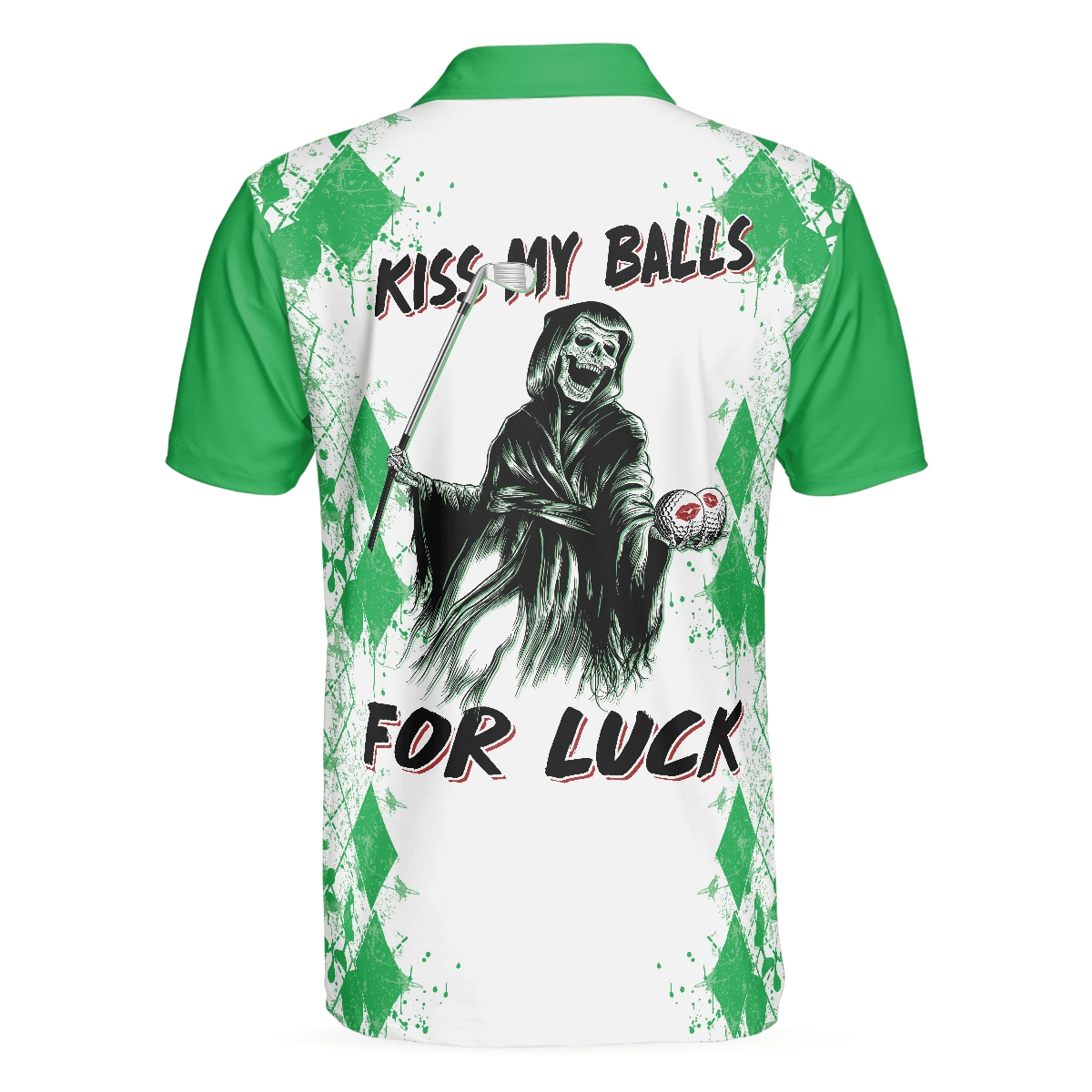 Men Golf Polo Shirt - Golf Kiss My Balls Polo Shirt, Green Argyle Pattern, Scary Halloween Men Golf Polo Shirt - Perfect Polo Shirt For Men, Golfers - Amzanimalsgift