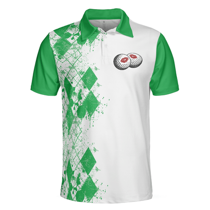 Men Golf Polo Shirt - Golf Kiss My Balls Polo Shirt, Green Argyle Pattern, Scary Halloween Men Golf Polo Shirt - Perfect Polo Shirt For Men, Golfers - Amzanimalsgift