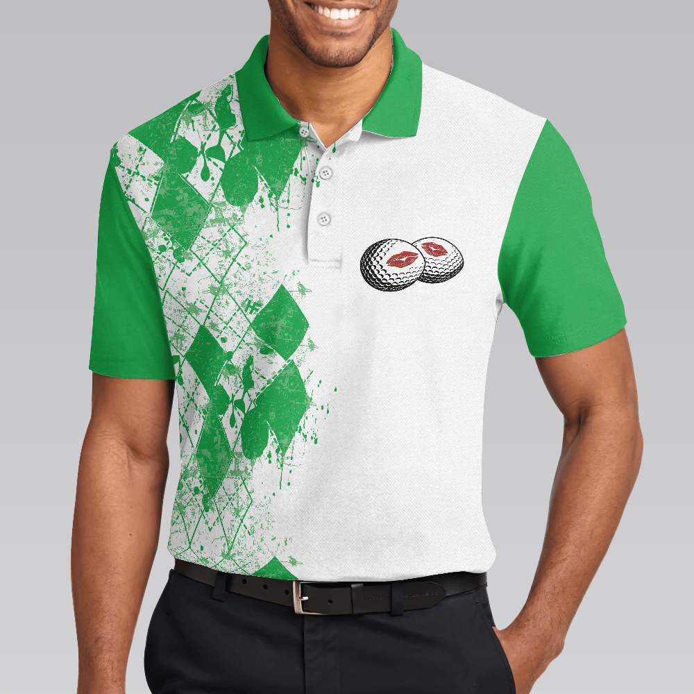 Men Golf Polo Shirt - Golf Kiss My Balls Polo Shirt, Green Argyle Pattern, Scary Halloween Men Golf Polo Shirt - Perfect Polo Shirt For Men, Golfers - Amzanimalsgift