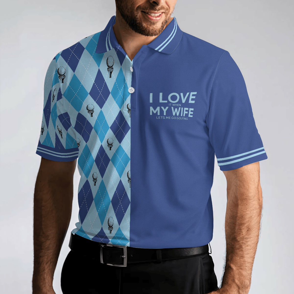 Men Golf Polo Shirt - Golf Men Polo Shirt, I Love It When My Wife Lets Me Go Golfing Men Polo Shirt, Seamless Pattern Husband Golf Shirt For Men - Amzanimalsgift