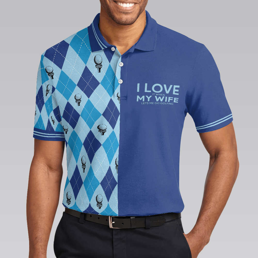 Men Golf Polo Shirt - Golf Men Polo Shirt, I Love It When My Wife Lets Me Go Golfing Men Polo Shirt, Seamless Pattern Husband Golf Shirt For Men - Amzanimalsgift