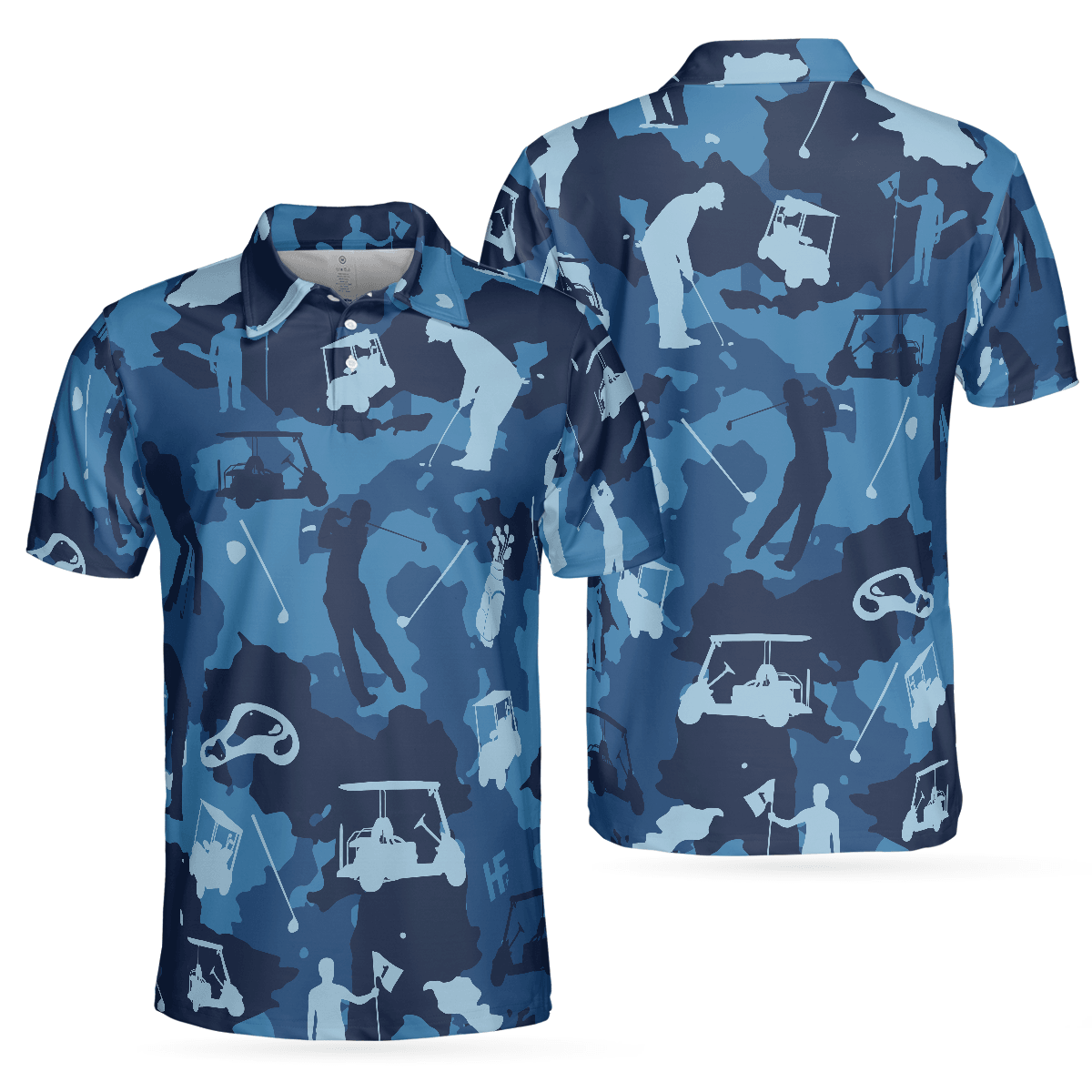 Men Golf Polo Shirt - Golf Ocean Blue Camouflage Men Polo Shirt, Streetwear Golfing Polo Shirt, Camo Golf Shirt For Men, Golfers - Amzanimalsgift