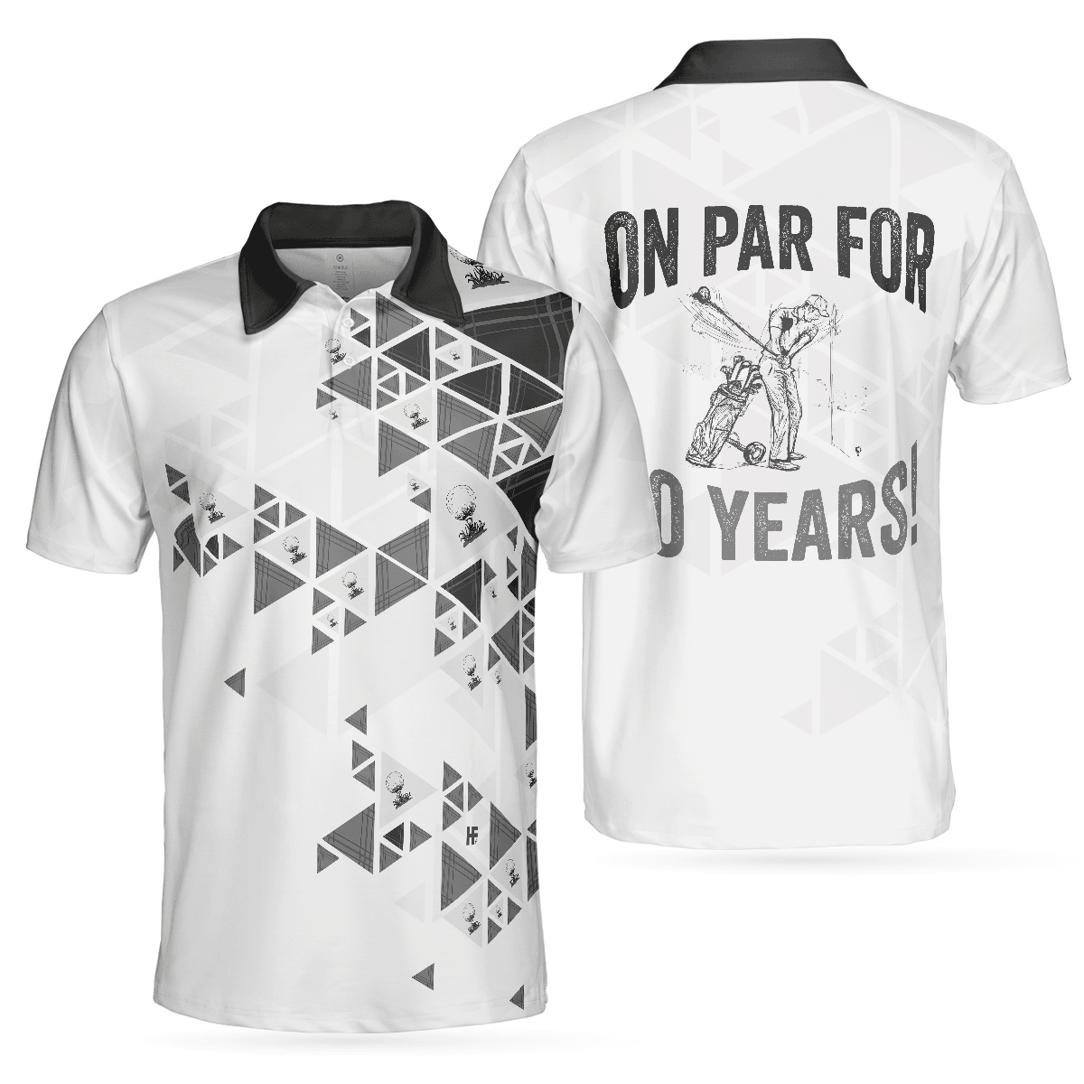 Men Golf Polo Shirt - Golf Pattern On Par For 50 Years Men Polo Shirt, Black And White Polo Shirt, Best Golf Shirt For Men, Golfers - Amzanimalsgift