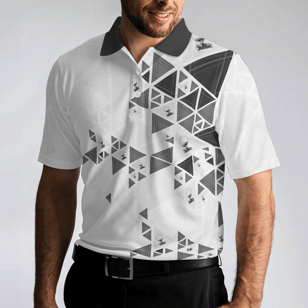 Swinging Golfer Men's Golf Polo Shirt, White Pattern Golf Shirts GZ0240 main image 1