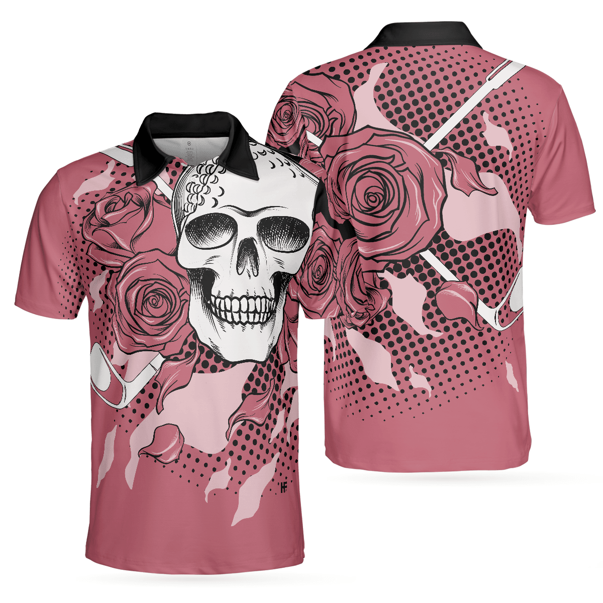 Men Golf Polo Shirt - Golf Rose Skull Men Polo Shirt, Pink Men Golf Polo Shirt - Perfect Polo Shirt For Men, Golfers - Amzanimalsgift