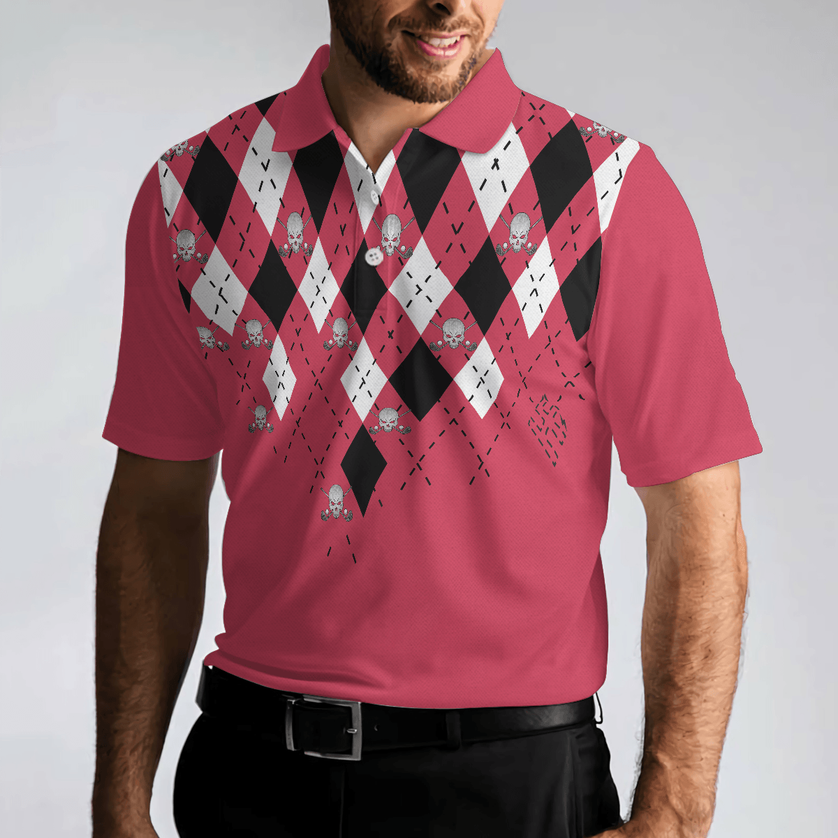 Men Golf Polo Shirt - Golf Shirt With Argyle Pattern Polo Shirt, Red Plaid Pattern Golf Shirt For Golf Enthusiasts, Vibrant Golf Shirt - Amzanimalsgift