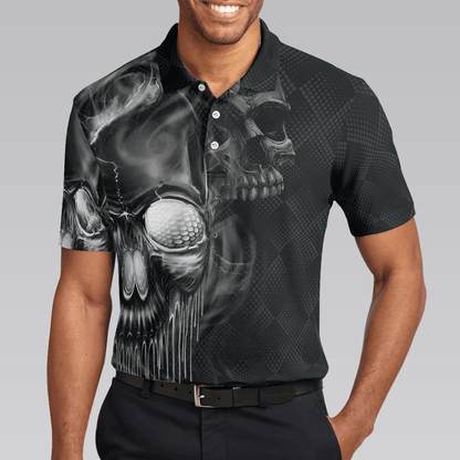 Men Golf Polo Shirt - Golf Skull And Smoke Men Golf Polo Shirt - Perfect Polo Shirt For Men, Golfers - Amzanimalsgift