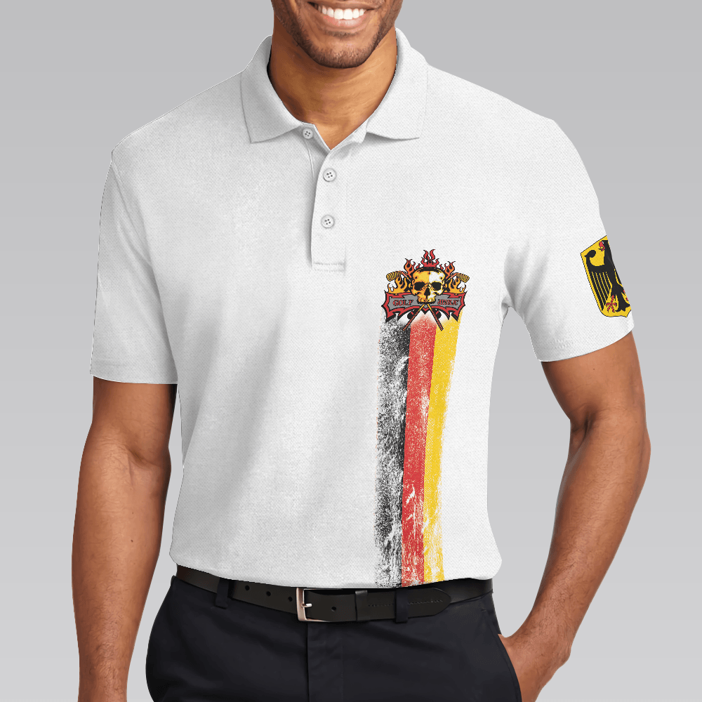 Men Golf Polo Shirt - Golf Skull German Flag Polo Shirt, Black Wet Paint Skull Polo Shirt, Germany Golf Shirt For Men, Golfers - Amzanimalsgift