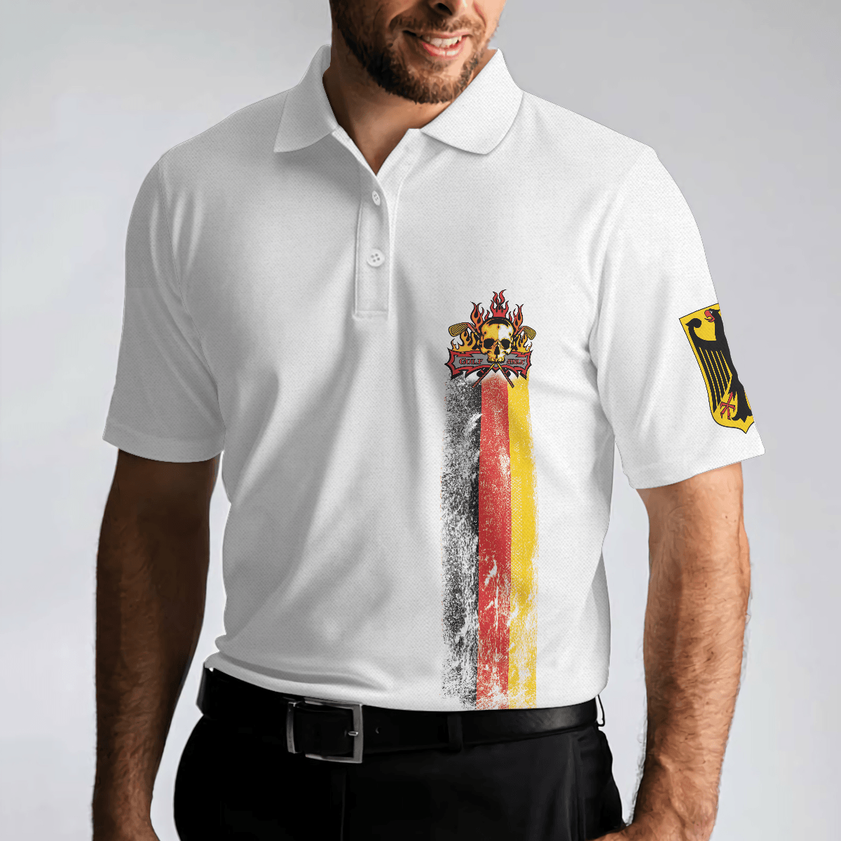 Men Golf Polo Shirt - Golf Skull German Flag Polo Shirt, Black Wet Paint Skull Polo Shirt, Germany Golf Shirt For Men, Golfers - Amzanimalsgift