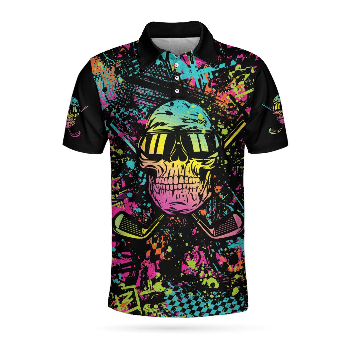 Men Golf Polo Shirt - Golf Skull Graffiti Polo Shirt, Streetwear Polo Shirt, Best Golf Shirt For Men, Golf Lover - Amzanimalsgift