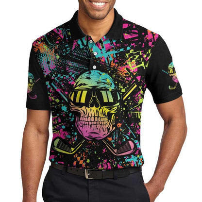 Men Golf Polo Shirt - Golf Skull Graffiti Polo Shirt, Streetwear Polo Shirt, Best Golf Shirt For Men, Golf Lover - Amzanimalsgift
