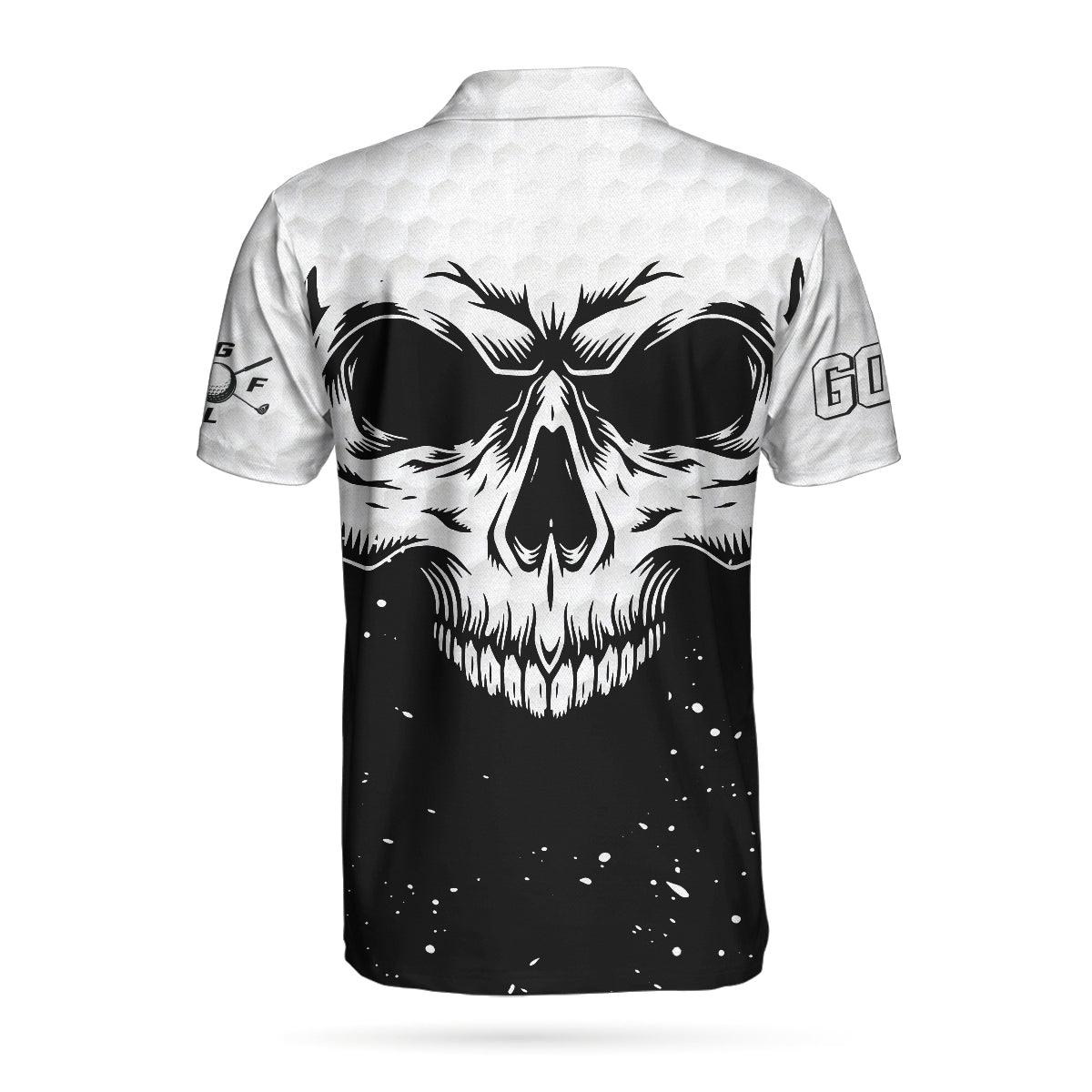 Men Golf Polo Shirt - Golf Skull Pattern Black And White Polo Shirt, Golf Pattern Polo Shirt, Best Golf Shirt For Men, Golfers - Amzanimalsgift
