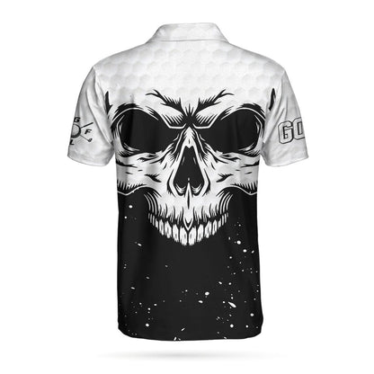 Men Golf Polo Shirt - Golf Skull Pattern Black And White Polo Shirt, Golf Pattern Polo Shirt, Best Golf Shirt For Men, Golfers - Amzanimalsgift