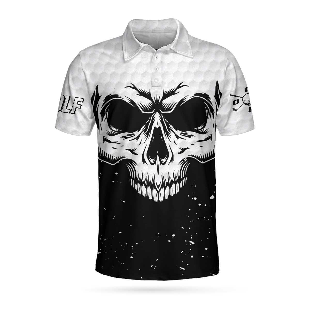 Men Golf Polo Shirt - Golf Skull Pattern Black And White Polo Shirt, Golf Pattern Polo Shirt, Best Golf Shirt For Men, Golfers - Amzanimalsgift