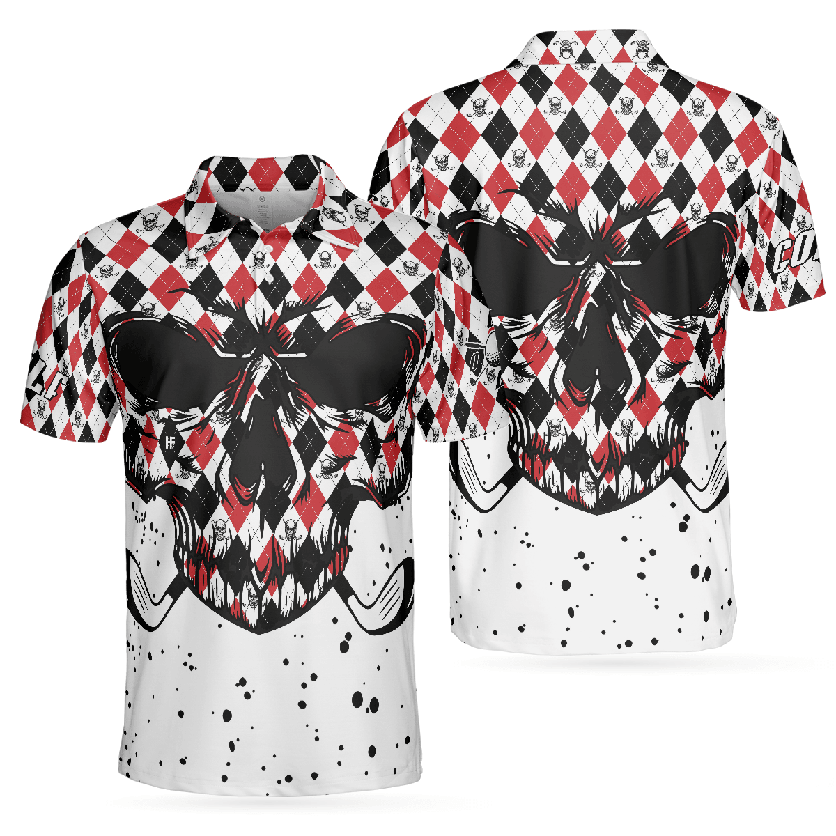 Men Golf Polo Shirt - Golf Skull Red Black And White Pattern Polo Shirt, Argyle Pattern Polo Shirt, Best Golf Shirt For Men, Golfers - Amzanimalsgift