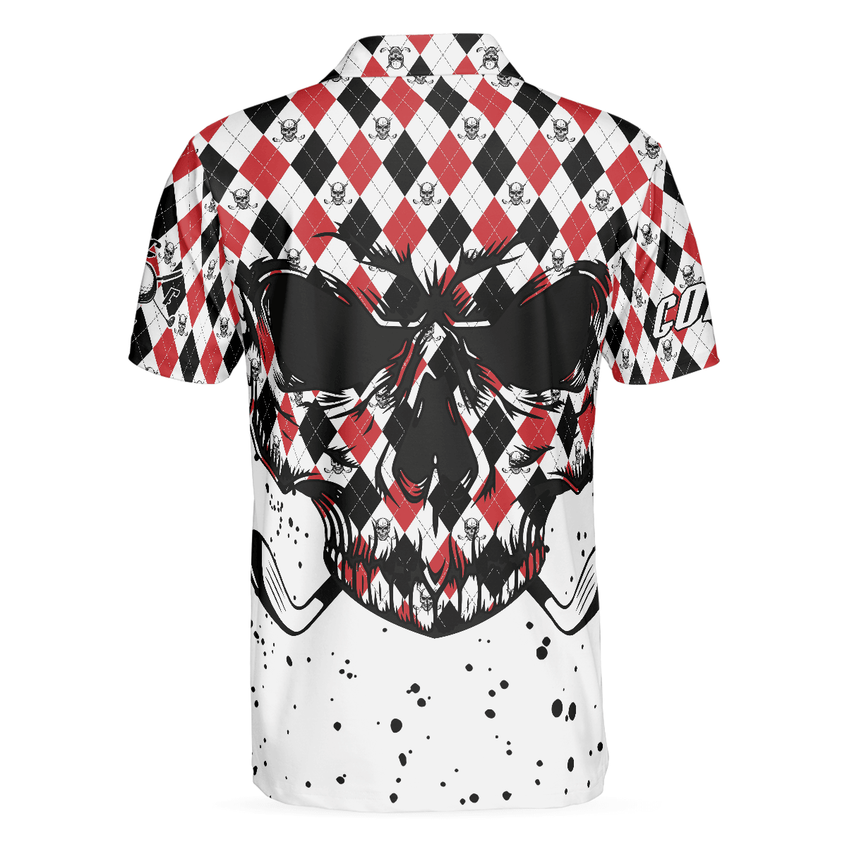 Men Golf Polo Shirt - Golf Skull Red Black And White Pattern Polo Shirt, Argyle Pattern Polo Shirt, Best Golf Shirt For Men, Golfers - Amzanimalsgift