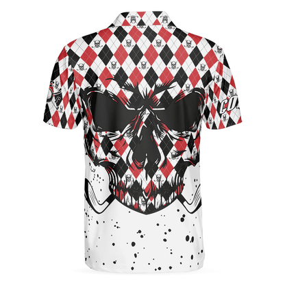 Men Golf Polo Shirt - Golf Skull Red Black And White Pattern Polo Shirt, Argyle Pattern Polo Shirt, Best Golf Shirt For Men, Golfers - Amzanimalsgift