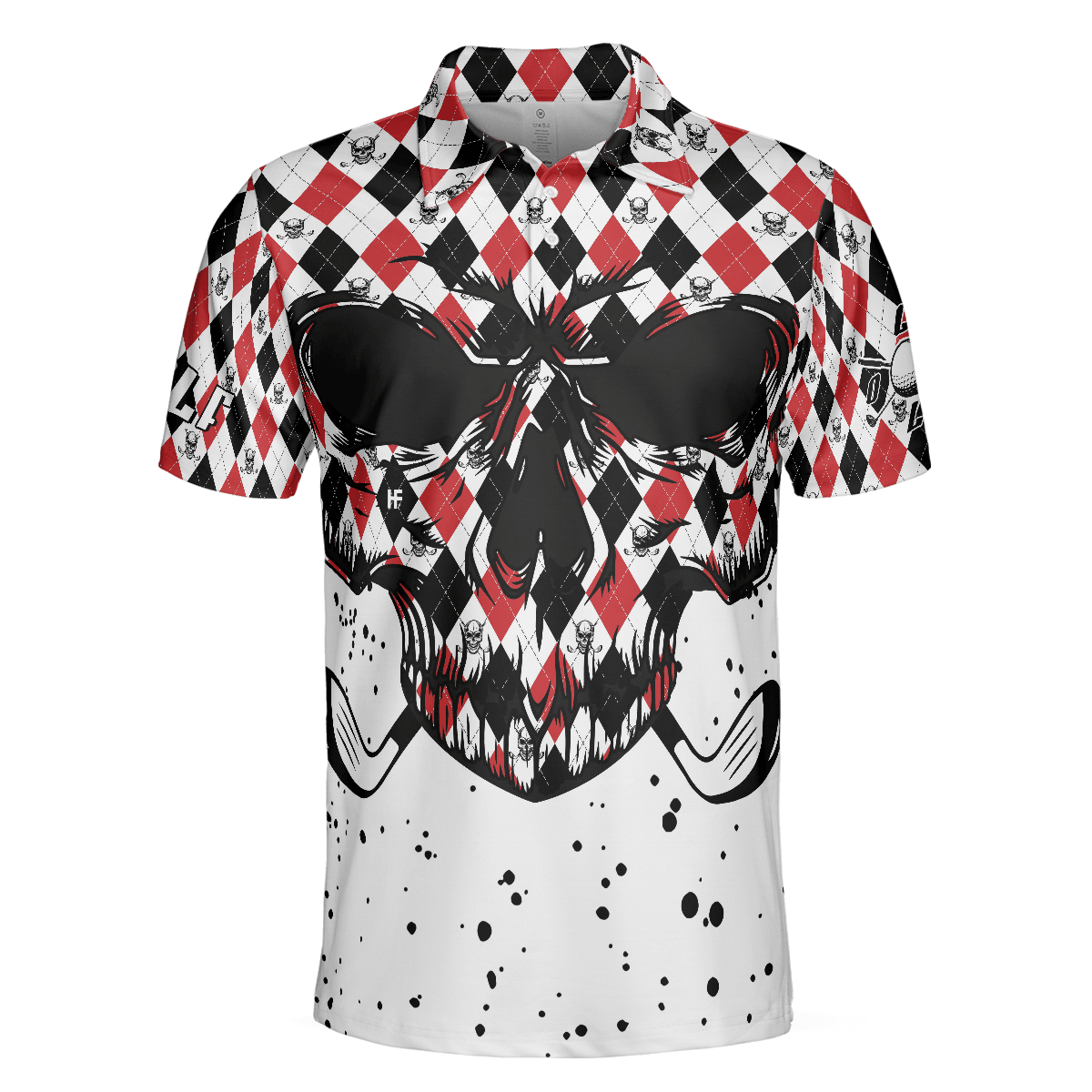 Men Golf Polo Shirt - Golf Skull Red Black And White Pattern Polo Shirt, Argyle Pattern Polo Shirt, Best Golf Shirt For Men, Golfers - Amzanimalsgift