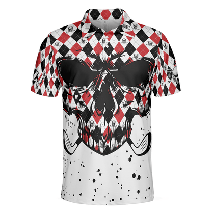 Men Golf Polo Shirt - Golf Skull Red Black And White Pattern Polo Shirt, Argyle Pattern Polo Shirt, Best Golf Shirt For Men, Golfers - Amzanimalsgift