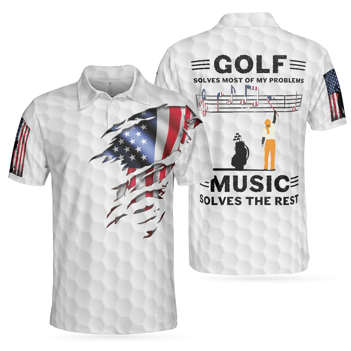 Men Golf Polo Shirt - Golf Solves Most Of My Problems Polo Shirt, American Flag Polo Shirt, Golf Shirt For Music Lovers, Golfers - Amzanimalsgift