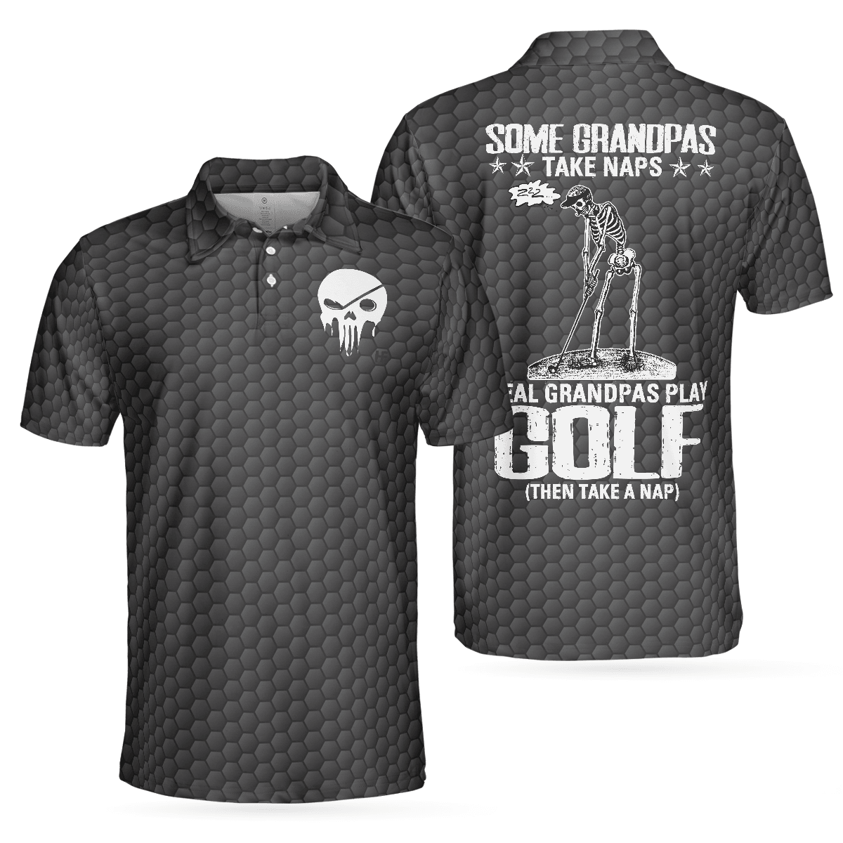 Men Golf Polo Shirt - Golf Some Grandpas Polo Shirt, Black Golf Seamless Pattern Skeleton Golfer Skull Golf Shirt For Men, Golfers - Amzanimalsgift