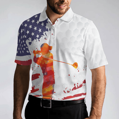 Men Golf Polo Shirt - Golf Swing Abstract with American Flag Men Polo Shirt - Best Gift For Golf Lovers, Golfers - Amzanimalsgift