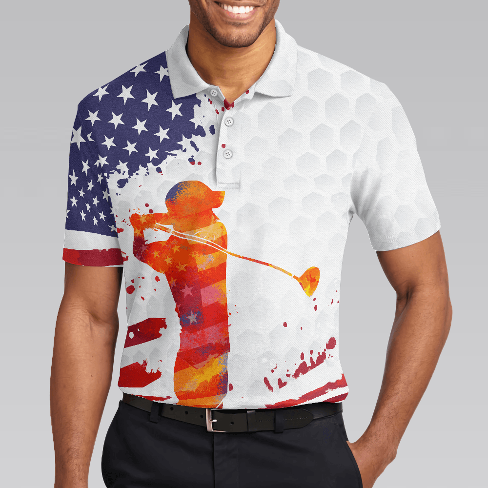 Men Golf Polo Shirt - Golf Swing Abstract with American Flag Men Polo Shirt - Best Gift For Golf Lovers, Golfers - Amzanimalsgift
