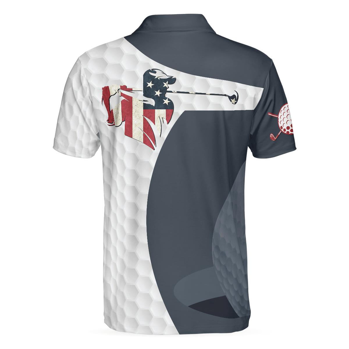 Men Golf Polo Shirt - Golf Swing American Flag Polo Shirt, Golf Ball Texture Polo Shirt, Patriotic Golf Shirt For Men, Cool Gift For Men, Golfers - Amzanimalsgift