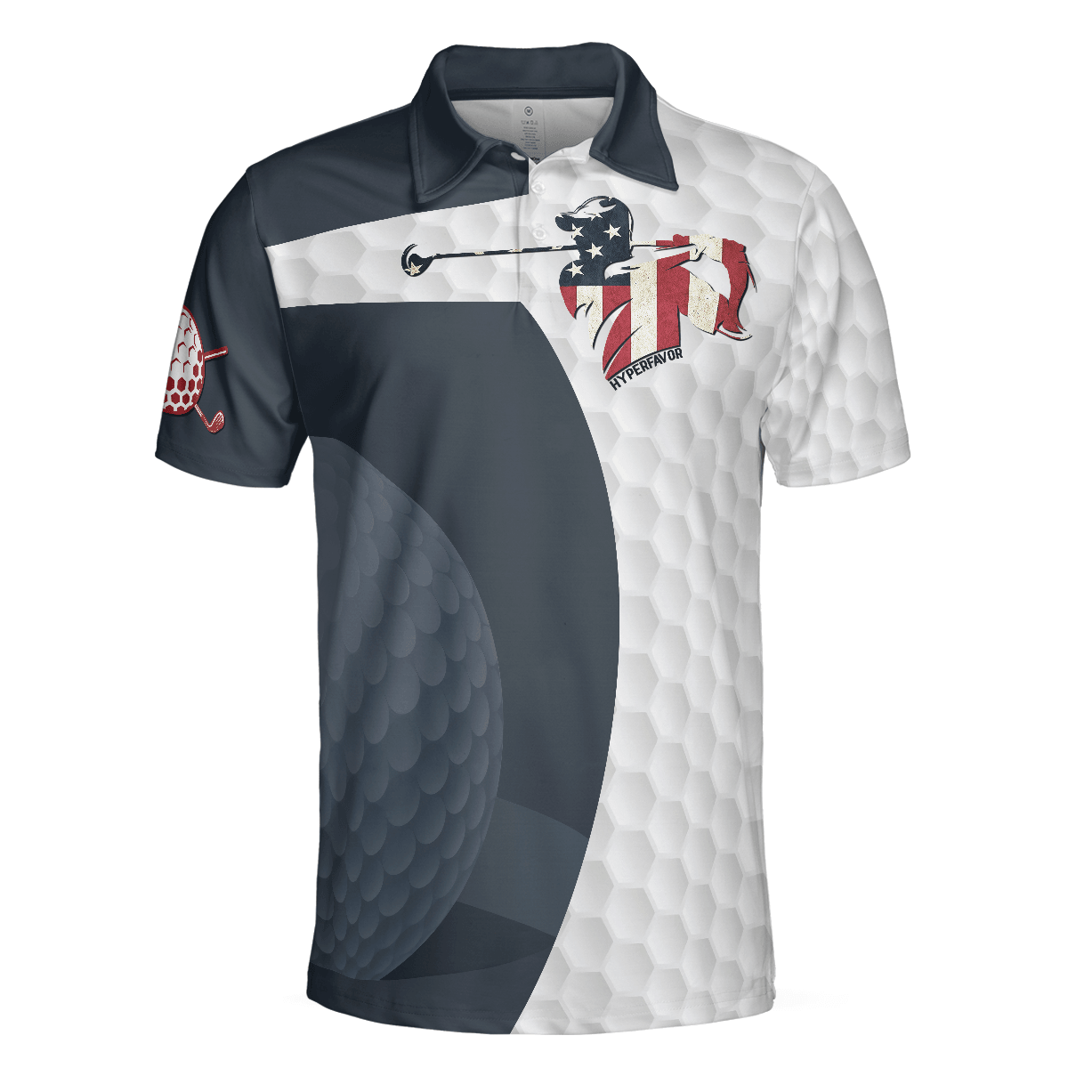 Men Golf Polo Shirt - Golf Swing American Flag Polo Shirt, Golf Ball Texture Polo Shirt, Patriotic Golf Shirt For Men, Cool Gift For Men, Golfers - Amzanimalsgift
