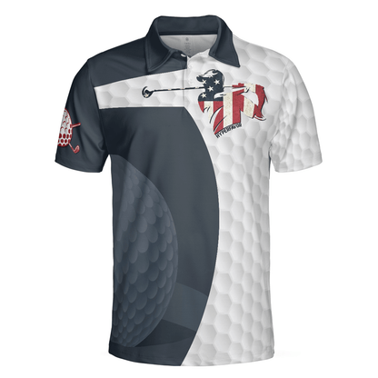 Men Golf Polo Shirt - Golf Swing American Flag Polo Shirt, Golf Ball Texture Polo Shirt, Patriotic Golf Shirt For Men, Cool Gift For Men, Golfers - Amzanimalsgift