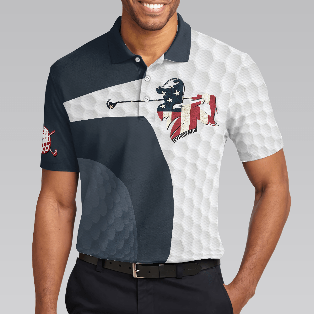 Men Golf Polo Shirt - Golf Swing American Flag Polo Shirt, Golf Ball Texture Polo Shirt, Patriotic Golf Shirt For Men, Cool Gift For Men, Golfers - Amzanimalsgift