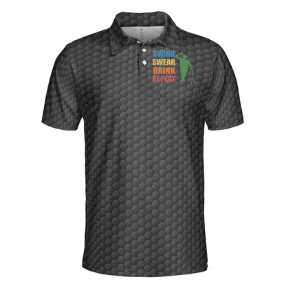 Men Golf Polo Shirt - Golf Swing Swear Drink Repeat, Black Golf Ball Pattern, Funny Golf Shirt With Sayings Shirt For Men, Best Gift For Golfers - Amzanimalsgift