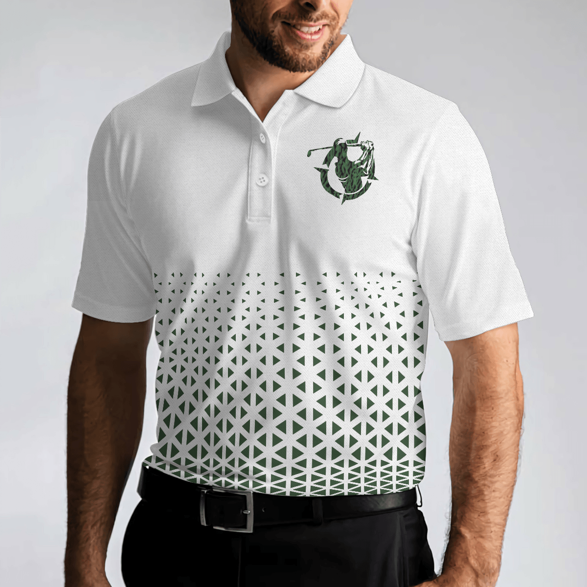 Men Golf Polo Shirt - Golf Texture Aluminium Men Polo Shirt, Triangle Geometric Polo Shirt, Best Golf Shirt For Men, Best Gift For Golfers - Amzanimalsgift